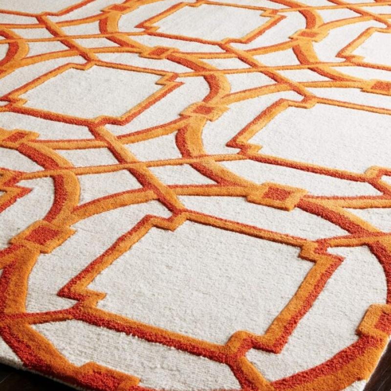 Vibrant Orange White Lattice Modern Rug 80