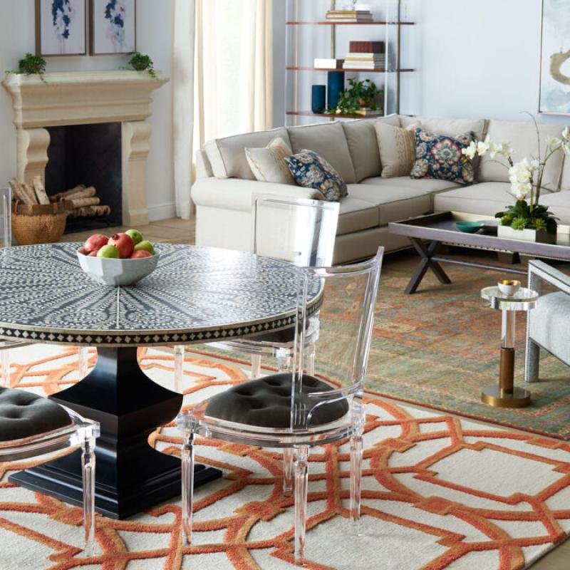 Vibrant Orange White Lattice Modern Rug 80